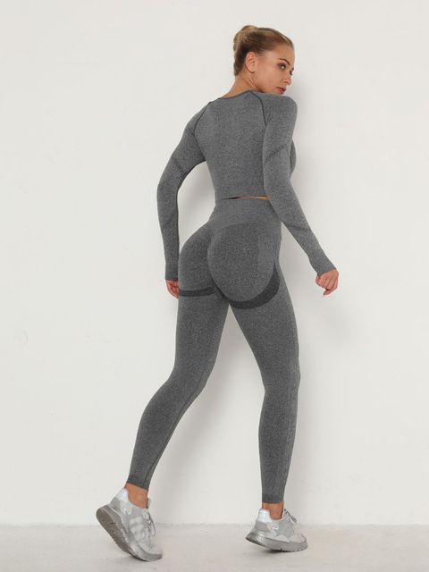Women's Sets Skinny Tracksuit Breathable Bra Long Sleeve Top Seamless Outfits High Waist Push Up Leggings Gym Clothes Sport Suit