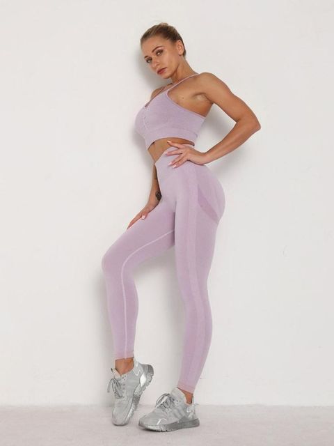 Women&#39;s Sets Skinny Tracksuit Breathable Bra Long Sleeve Top Seamless Outfits High Waist Push Up Leggings Gym Clothes Sport Suit