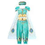 Kids Jasmine Dress Aladdin Princess Magic Lamp Girls Birthday Party Cosplay Costume Top+Pant+Headband Carnival Clothing Vestidos