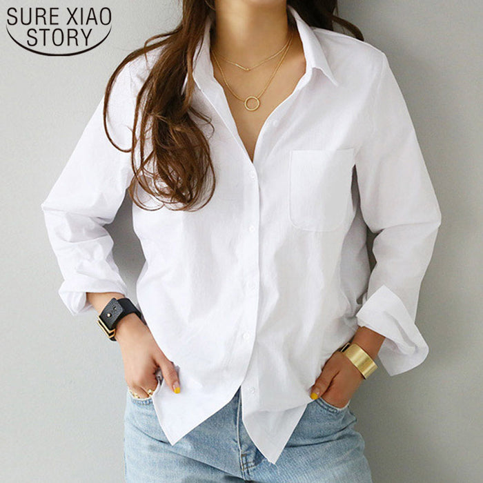 Women Shirts and Blouses 2022 Feminine Blouse Top Long Sleeve Casual White Turn-down Collar OL Style Women Loose Blouses 3496 50