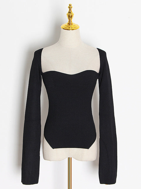TWOTWINSTYLE White Side Split Knitted Women's Sweater Square Collar Long Sleeve Sweaters Female Autumn Fashion New Clothes 2022