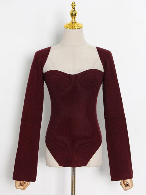 TWOTWINSTYLE White Side Split Knitted Women's Sweater Square Collar Long Sleeve Sweaters Female Autumn Fashion New Clothes 2022
