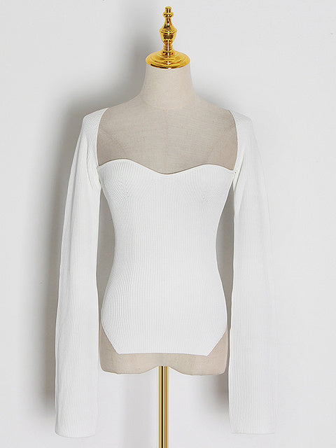 TWOTWINSTYLE White Side Split Knitted Women's Sweater Square Collar Long Sleeve Sweaters Female Autumn Fashion New Clothes 2022