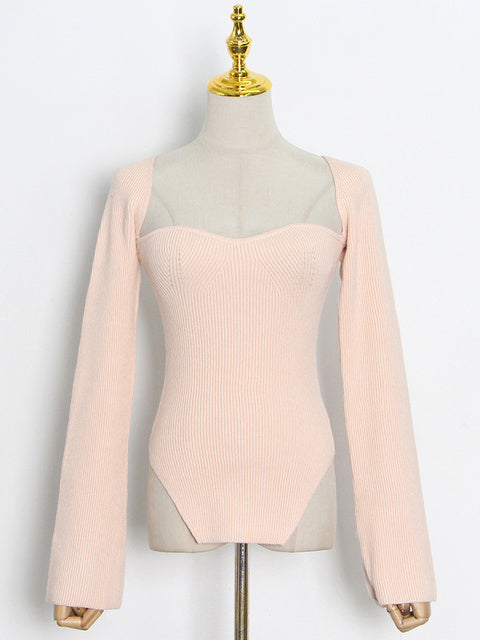 TWOTWINSTYLE White Side Split Knitted Women's Sweater Square Collar Long Sleeve Sweaters Female Autumn Fashion New Clothes 2022