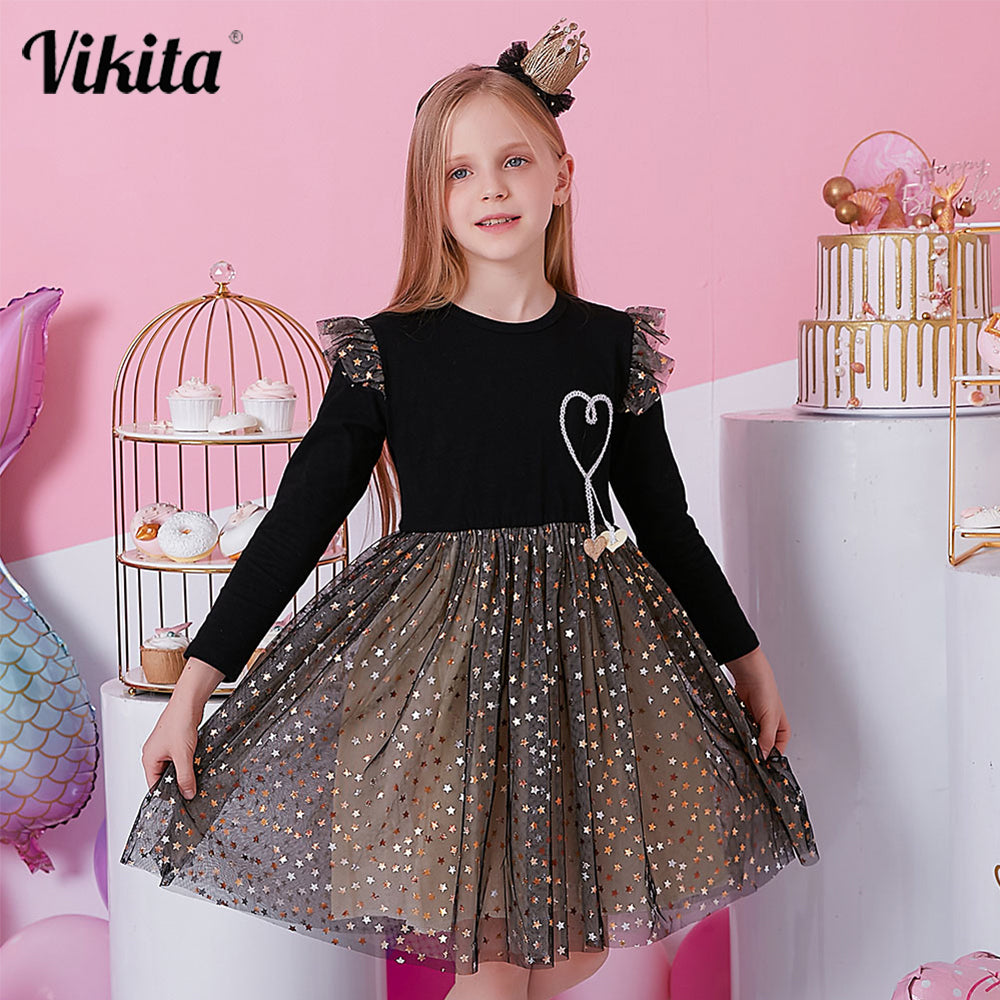 Kids Autumn Winter Dresses for Girls Star Sequins Princess Dress Girl Long Sleeve Party Vestidos Girls Dress Children Clothing