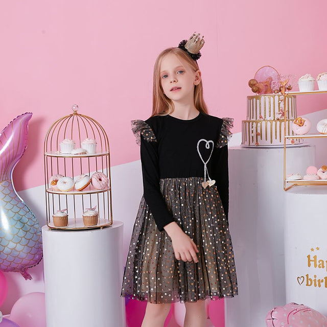 Kids Autumn Winter Dresses for Girls Star Sequins Princess Dress Girl Long Sleeve Party Vestidos Girls Dress Children Clothing