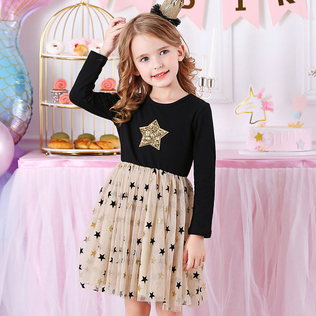 Kids Autumn Winter Dresses for Girls Star Sequins Princess Dress Girl Long Sleeve Party Vestidos Girls Dress Children Clothing