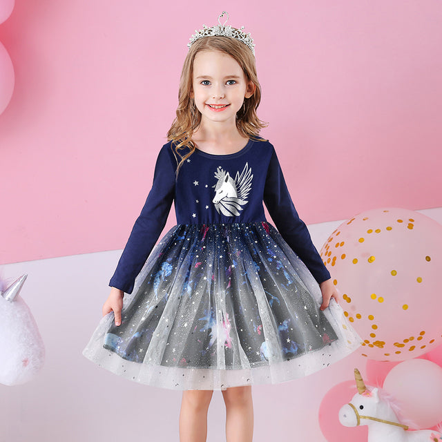 Kids Autumn Winter Dresses for Girls Star Sequins Princess Dress Girl Long Sleeve Party Vestidos Girls Dress Children Clothing