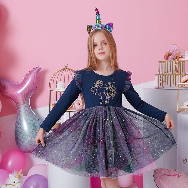 Kids Autumn Winter Dresses for Girls Star Sequins Princess Dress Girl Long Sleeve Party Vestidos Girls Dress Children Clothing