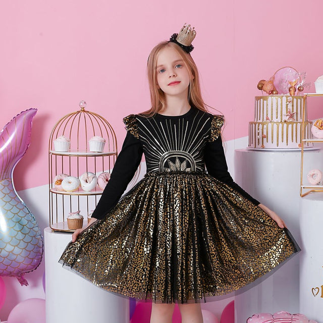 Kids Autumn Winter Dresses for Girls Star Sequins Princess Dress Girl Long Sleeve Party Vestidos Girls Dress Children Clothing