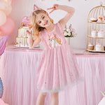 DXTON Girls Clothes 2022 New Summer Princess Dresses Flying Sleeve Kids Dress Unicorn Party Girls Dresses Children Clothing 3-8Y
