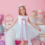 DXTON Girls Clothes 2022 New Summer Princess Dresses Flying Sleeve Kids Dress Unicorn Party Girls Dresses Children Clothing 3-8Y
