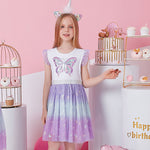 DXTON Girls Clothes 2022 New Summer Princess Dresses Flying Sleeve Kids Dress Unicorn Party Girls Dresses Children Clothing 3-8Y