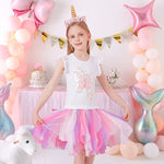 DXTON Girls Clothes 2022 New Summer Princess Dresses Flying Sleeve Kids Dress Unicorn Party Girls Dresses Children Clothing 3-8Y