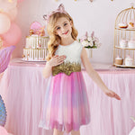 DXTON Girls Clothes 2022 New Summer Princess Dresses Flying Sleeve Kids Dress Unicorn Party Girls Dresses Children Clothing 3-8Y