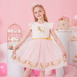 DXTON Girls Clothes 2022 New Summer Princess Dresses Flying Sleeve Kids Dress Unicorn Party Girls Dresses Children Clothing 3-8Y