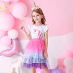 DXTON Girls Clothes 2022 New Summer Princess Dresses Flying Sleeve Kids Dress Unicorn Party Girls Dresses Children Clothing 3-8Y