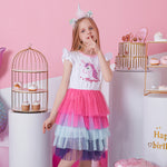 DXTON Girls Clothes 2022 New Summer Princess Dresses Flying Sleeve Kids Dress Unicorn Party Girls Dresses Children Clothing 3-8Y