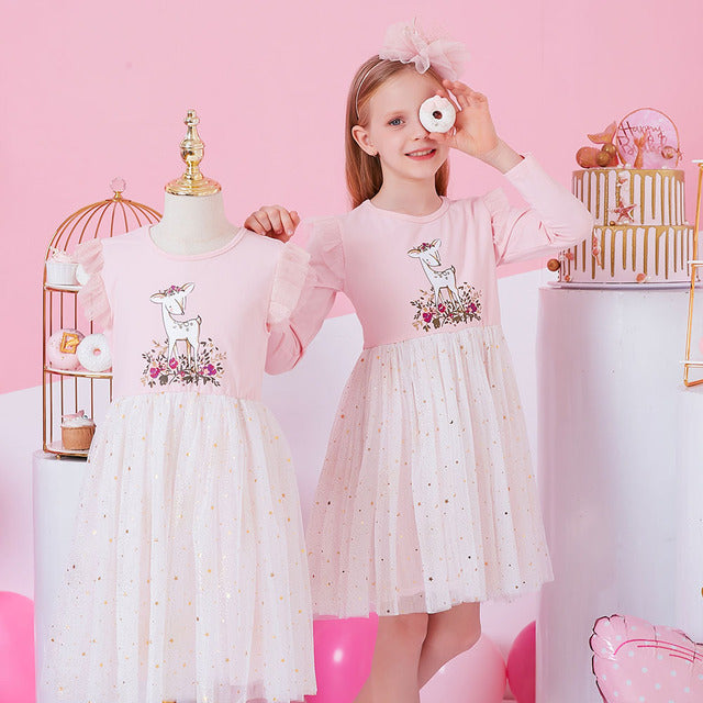 VIKITA Girls Dress Autumn Winter Kids Casual Long Sleeve Dress for Girl Unicorn Party Princess Dress Children Clothing 3-8 Years