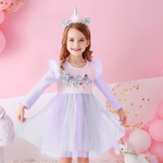 VIKITA Girls Dress Autumn Winter Kids Casual Long Sleeve Dress for Girl Unicorn Party Princess Dress Children Clothing 3-8 Years