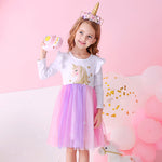 VIKITA Girls Dress Autumn Winter Kids Casual Long Sleeve Dress for Girl Unicorn Party Princess Dress Children Clothing 3-8 Years