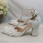 BaoYaFang White Flower Pumps New arrival womens wedding shoes Bride High heels platform shoes for woman ladies party dress shoes