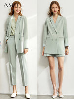 Amii Minimalism Spring Female Offical Lady Blazer Women,Lace Vneck Tanks,High Waist Women's pants Female Shorts 12060909