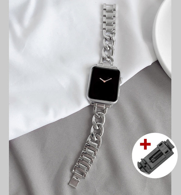 Luxury Watch Band for Apple Watch 7 41 45mm 6 5 4 3 Women Lady Diamond Stainless Steel Bracelet for iWatch 7 44 40 42 38MM Strap