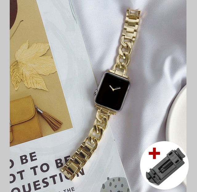 Luxury Watch Band for Apple Watch 7 41 45mm 6 5 4 3 Women Lady Diamond Stainless Steel Bracelet for iWatch 7 44 40 42 38MM Strap
