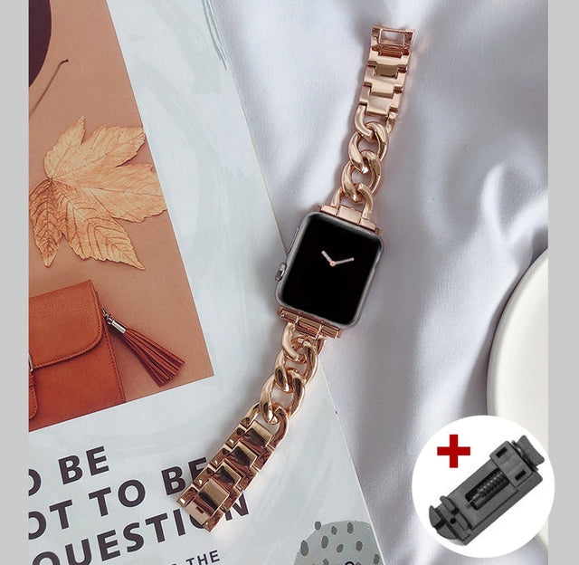 Luxury Watch Band for Apple Watch 7 41 45mm 6 5 4 3 Women Lady Diamond Stainless Steel Bracelet for iWatch 7 44 40 42 38MM Strap