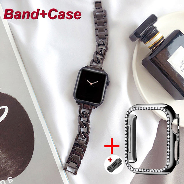 Luxury Watch Band for Apple Watch 7 41 45mm 6 5 4 3 Women Lady Diamond Stainless Steel Bracelet for iWatch 7 44 40 42 38MM Strap