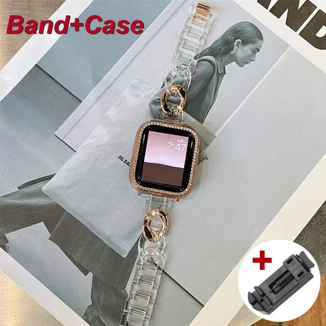 Luxury Watch Band for Apple Watch 7 41 45mm 6 5 4 3 Women Lady Diamond Stainless Steel Bracelet for iWatch 7 44 40 42 38MM Strap