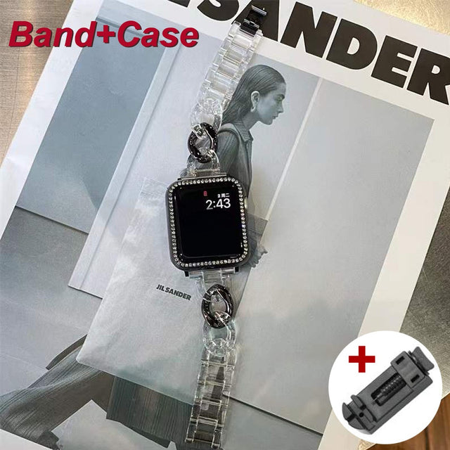 Luxury Watch Band for Apple Watch 7 41 45mm 6 5 4 3 Women Lady Diamond Stainless Steel Bracelet for iWatch 7 44 40 42 38MM Strap