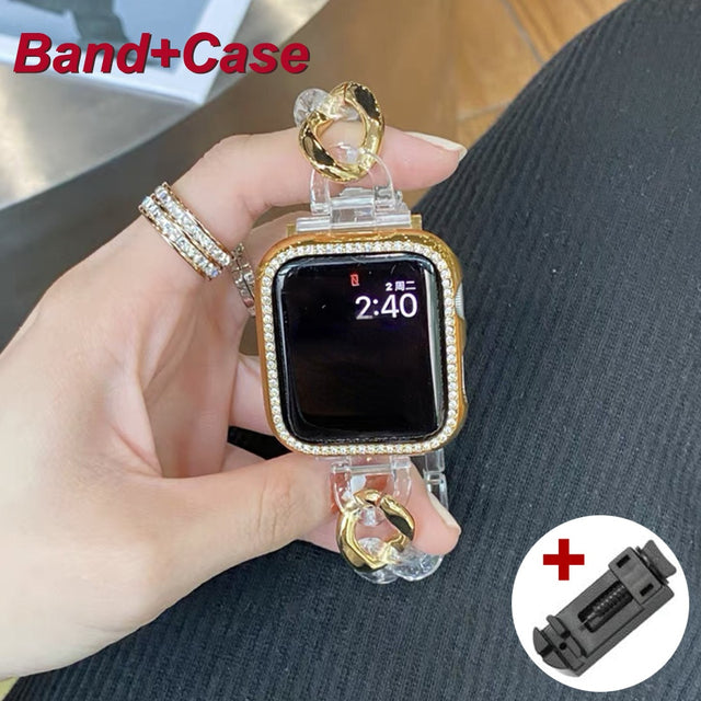 Luxury Watch Band for Apple Watch 7 41 45mm 6 5 4 3 Women Lady Diamond Stainless Steel Bracelet for iWatch 7 44 40 42 38MM Strap