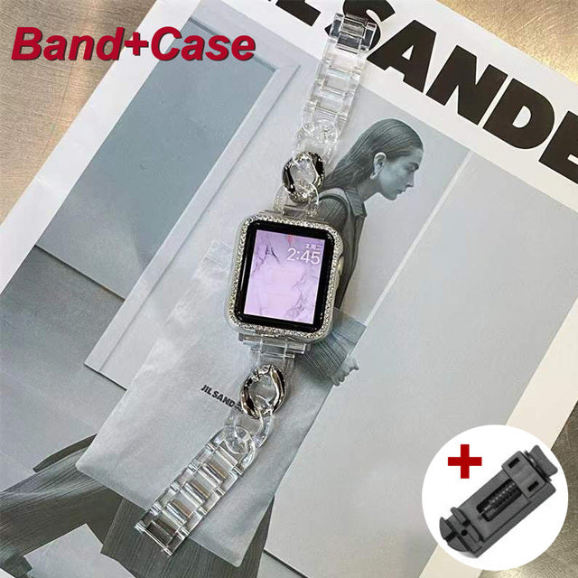 Luxury Watch Band for Apple Watch 7 41 45mm 6 5 4 3 Women Lady Diamond Stainless Steel Bracelet for iWatch 7 44 40 42 38MM Strap
