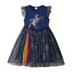 DXTON Girls Clothes 2022 New Summer Princess Dresses Flying Sleeve Kids Dress Unicorn Party Girls Dresses Children Clothing 3-8Y