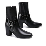 italian military dress boots steel pointed toe high heels western styles brown double buckle strap cowboy boots shoes man