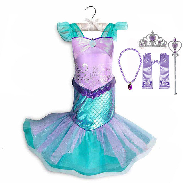 Disney Princess Party Dress up for Girls Halloween Frozen Elsa Jasmine Rapunzel Costume Kids Encanto Robe Clothing Birthday Gift