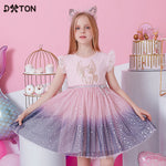 DXTON Girls Clothes 2022 New Summer Princess Dresses Flying Sleeve Kids Dress Unicorn Party Girls Dresses Children Clothing 3-8Y