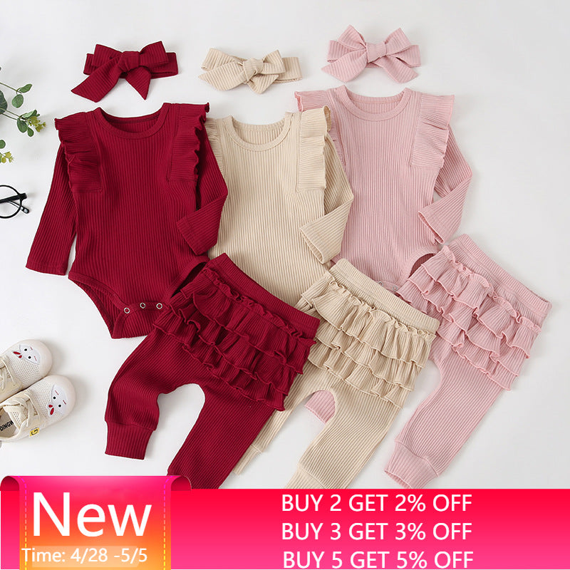 0-24M Newborn Infant Baby Girls Ruffle T-Shirt Romper Tops Leggings Pant Outfits Clothes Set Long Sleeve Fall Winter Clothing