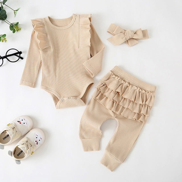 0-24M Newborn Infant Baby Girls Ruffle T-Shirt Romper Tops Leggings Pant Outfits Clothes Set Long Sleeve Fall Winter Clothing