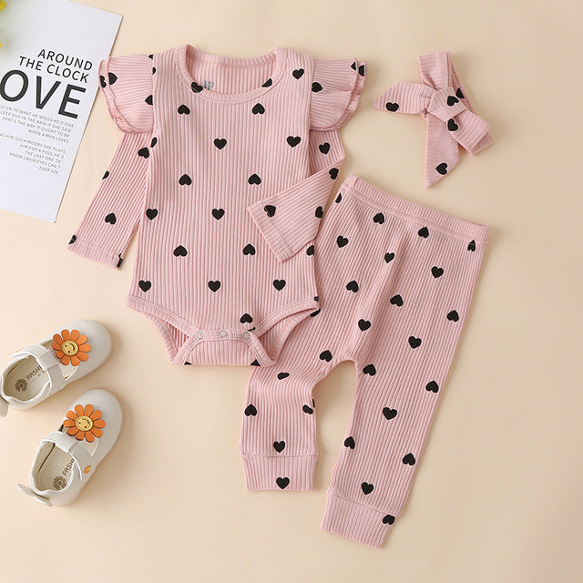 0-24M Newborn Infant Baby Girls Ruffle T-Shirt Romper Tops Leggings Pant Outfits Clothes Set Long Sleeve Fall Winter Clothing