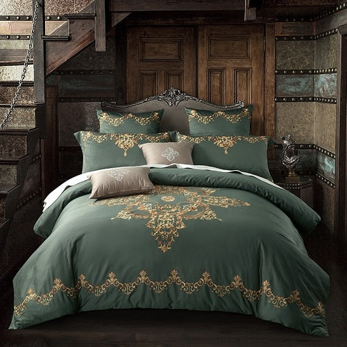 60SEgyptian Cotton Embroidered Luxury Royal Bedding Set 4/6Pcs King Queen Size Duvet Cover Bed Sheet set Decorative Pillowcases