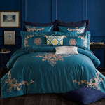 60SEgyptian Cotton Embroidered Luxury Royal Bedding Set 4/6Pcs King Queen Size Duvet Cover Bed Sheet set Decorative Pillowcases