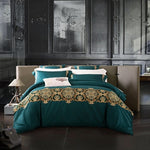 60SEgyptian Cotton Embroidered Luxury Royal Bedding Set 4/6Pcs King Queen Size Duvet Cover Bed Sheet set Decorative Pillowcases