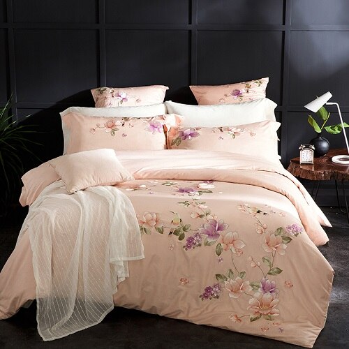 60SEgyptian Cotton Embroidered Luxury Royal Bedding Set 4/6Pcs King Queen Size Duvet Cover Bed Sheet set Decorative Pillowcases