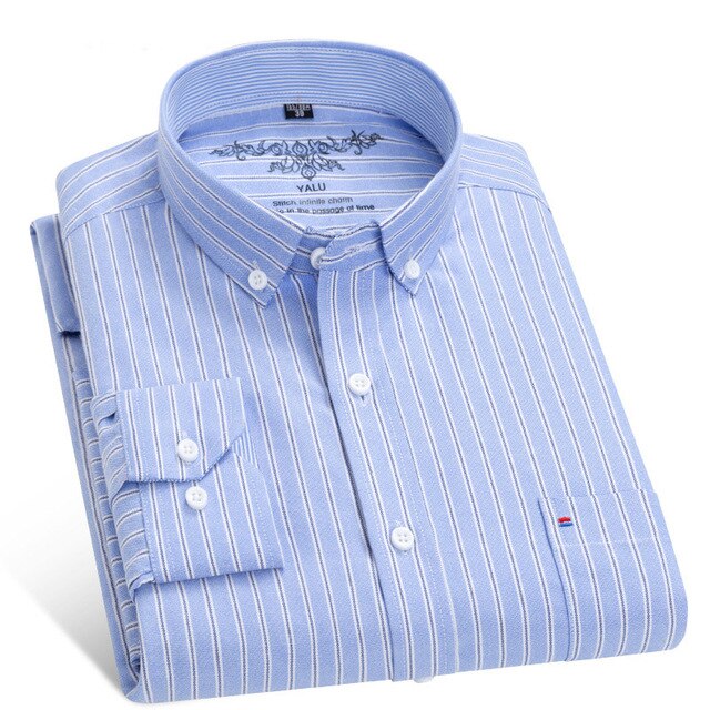 2017 New Men Striped Oxford Shirts Long Sleeve Lapel Casual Male Shirts Slim Fit Business Dress Shirts Clothing Eight Colors