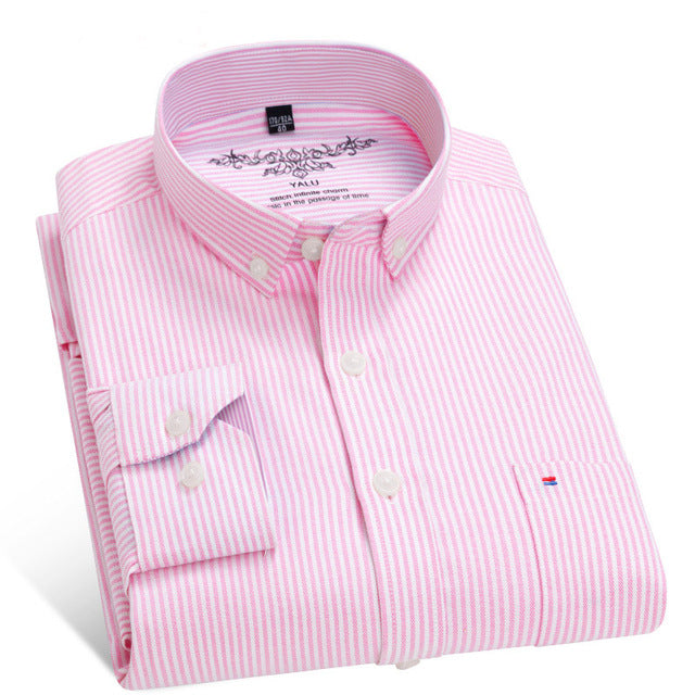 2017 New Men Striped Oxford Shirts Long Sleeve Lapel Casual Male Shirts Slim Fit Business Dress Shirts Clothing Eight Colors