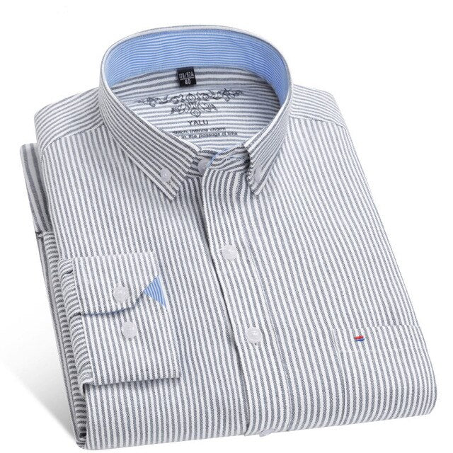 2017 New Men Striped Oxford Shirts Long Sleeve Lapel Casual Male Shirts Slim Fit Business Dress Shirts Clothing Eight Colors