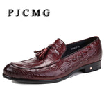 PJCMG Fashion Comfortable High Quality Spring/Autumn Slip-On Pointed Toe Genuine Leather Flat Man Dress Shoes With Tassel